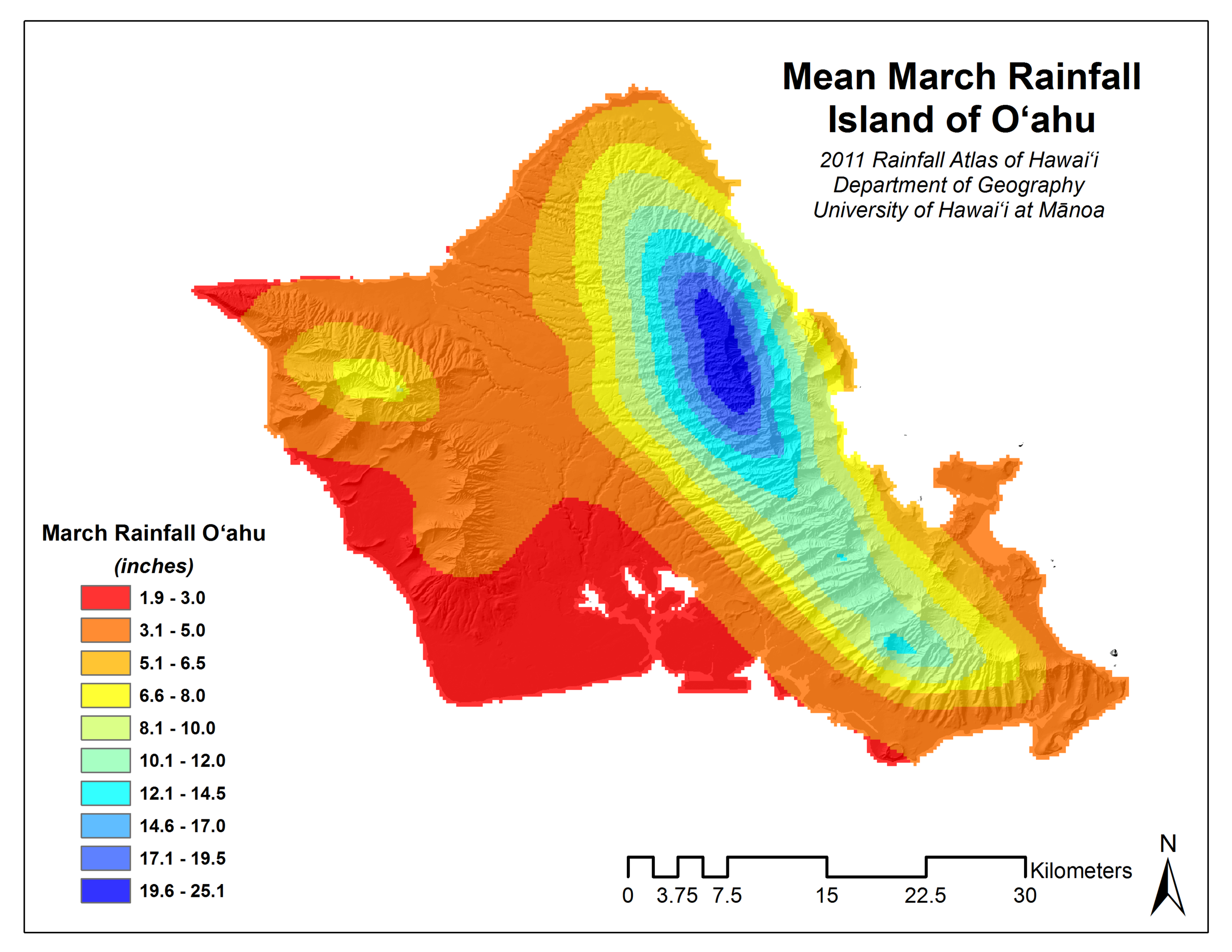 March Rainfall for Oahu