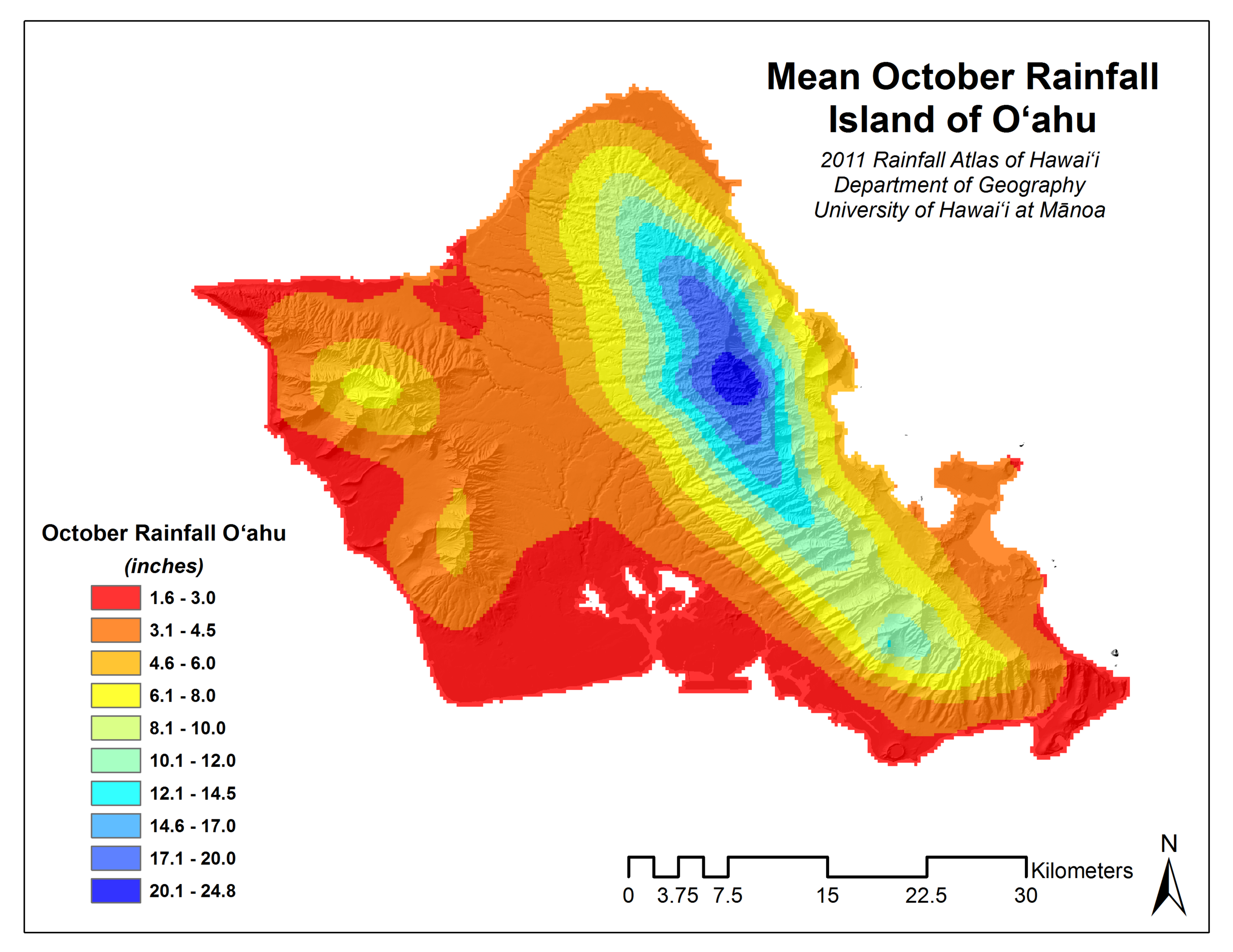 October Rainfall for Oahu