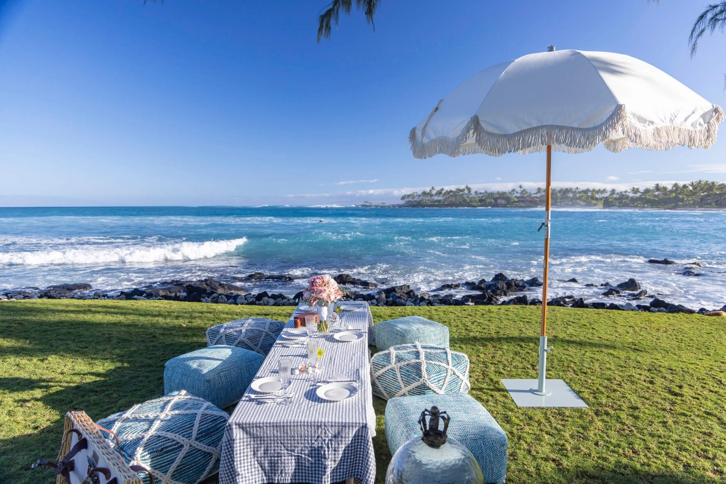 Beach Picnic after elopement at Kikaua Point