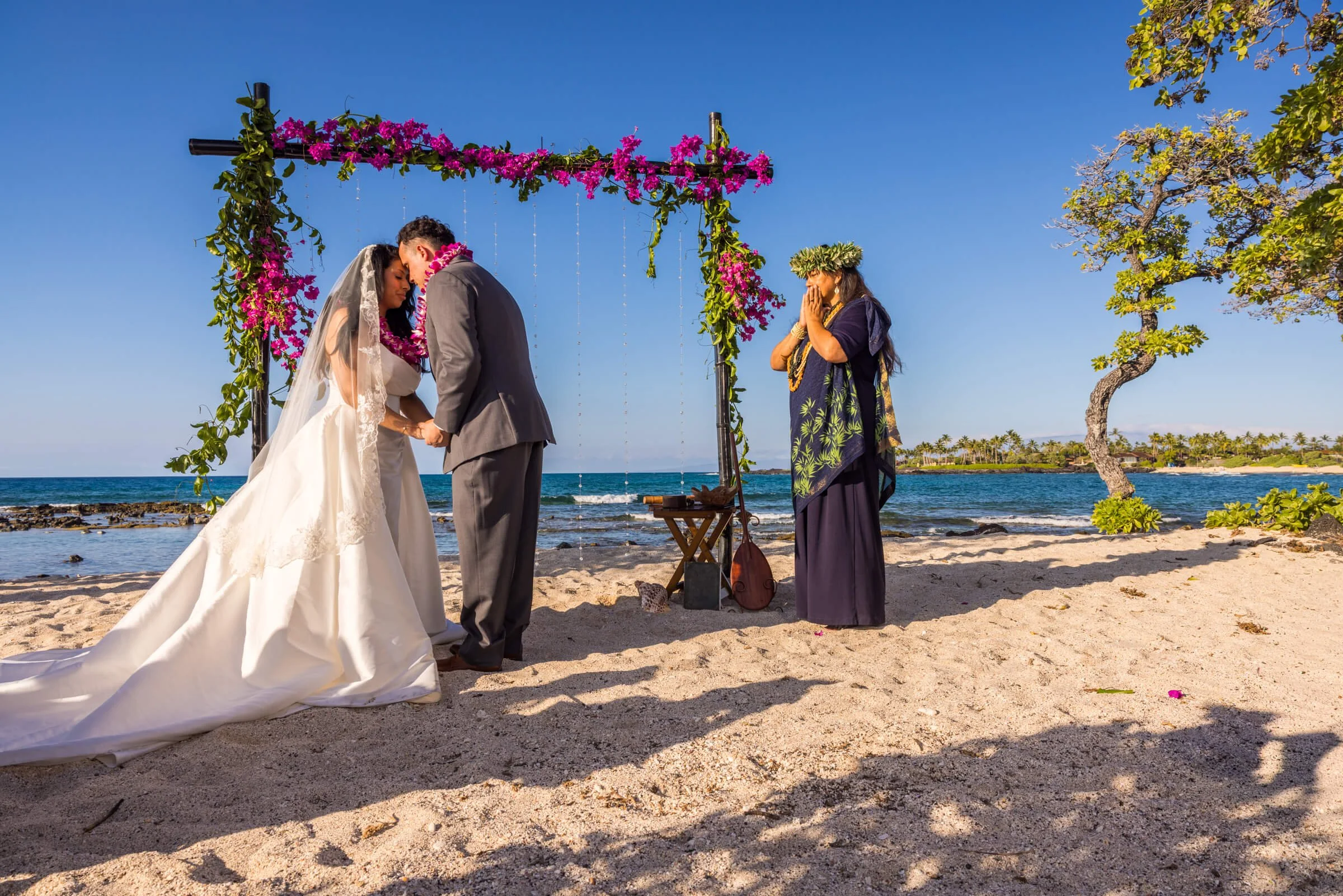 Beach Wedding with Wedding Arch and Hawaiian Officiant