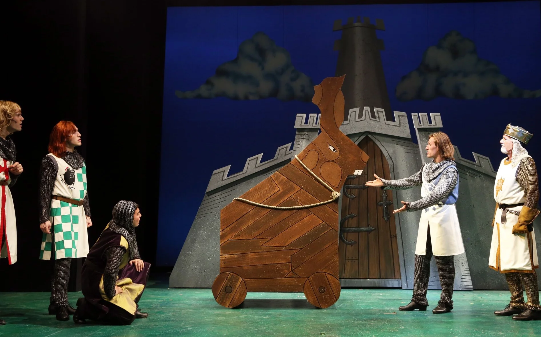 Richard Kline (far right) as King Arthur with his Knights (photo by Gerry Goodstein)