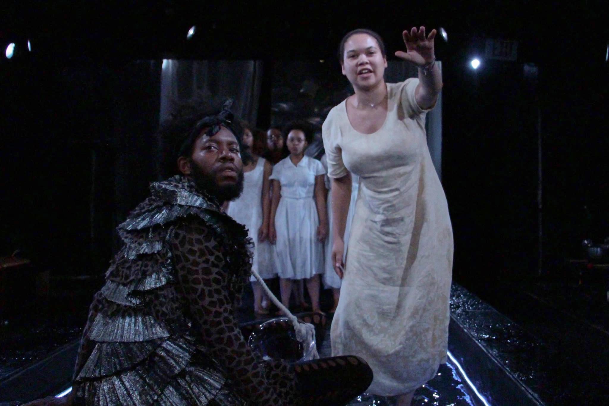  Charon (Jeremy O. Harris) and members of the cast of Styx Songs (photo: Elli Green)