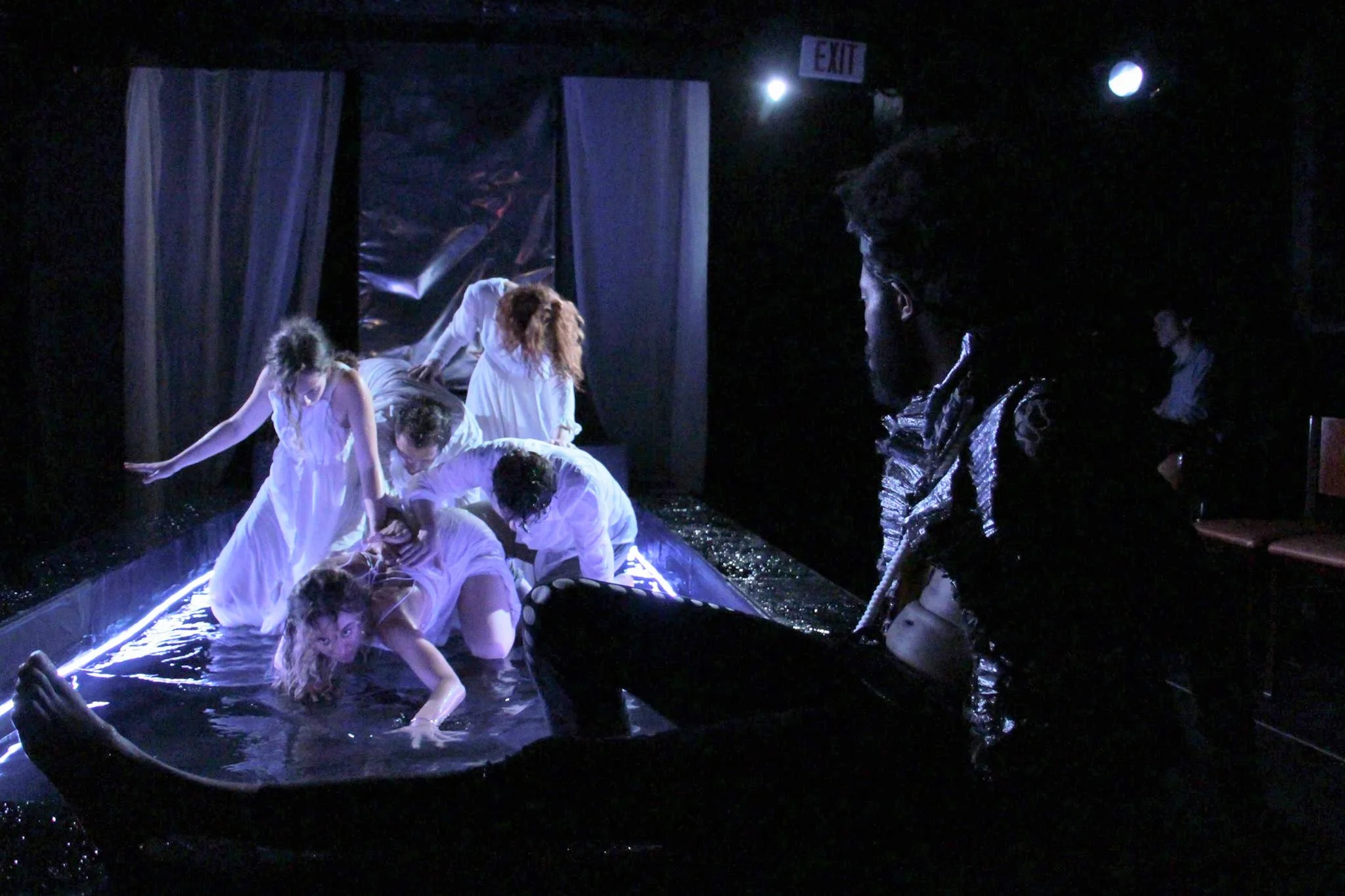 Charon (Jeremy O. Harris) and members of the cast of Styx Songs (photo: Elli Green)