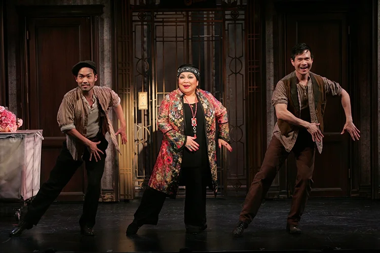 Bun Foo (Christopher Shin), Mrs. Meers (Loretta Ables Sayre), Ching Ho (James Seol) (photo: Diane Sobolewski)