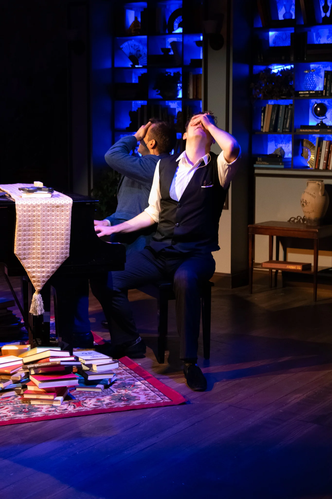 John Grieco, Trevor Dorner in Playhouse on Park’s production of Murder for Two (photos by Meredith Longo)