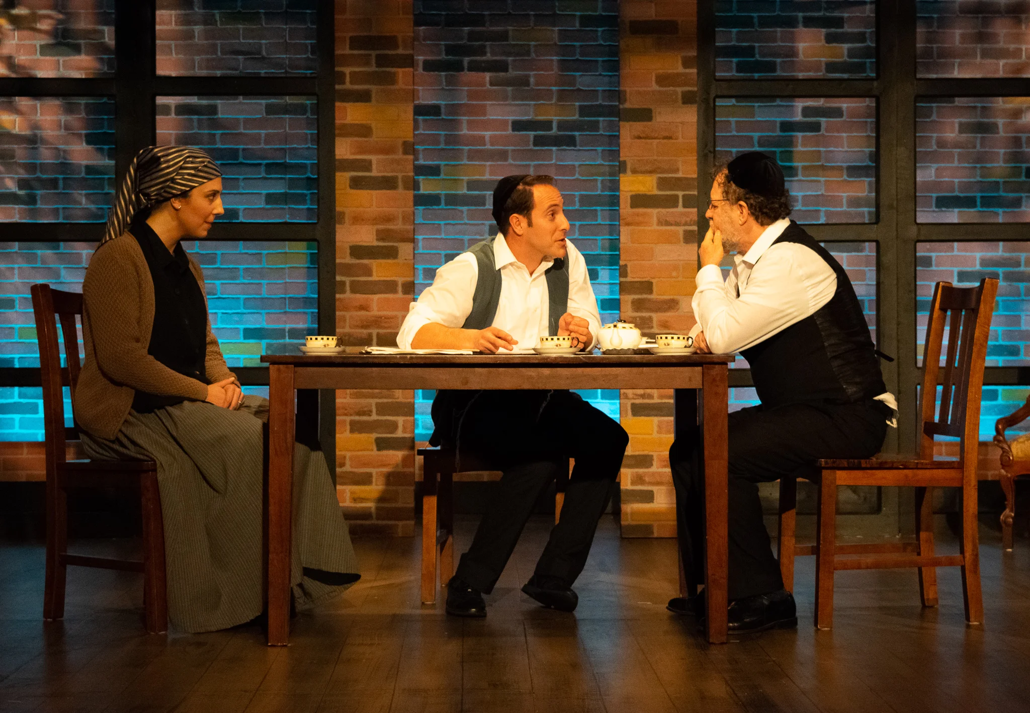 Rivkeh Lev (Stefanie Londino), Asher Lev (Jordan Sobel), Aryeh Lev (Dan Shor) in the Playhouse on Park production of My Name is Asher Lev, directed by Jospeh Discher (photos by Meredith Longo)