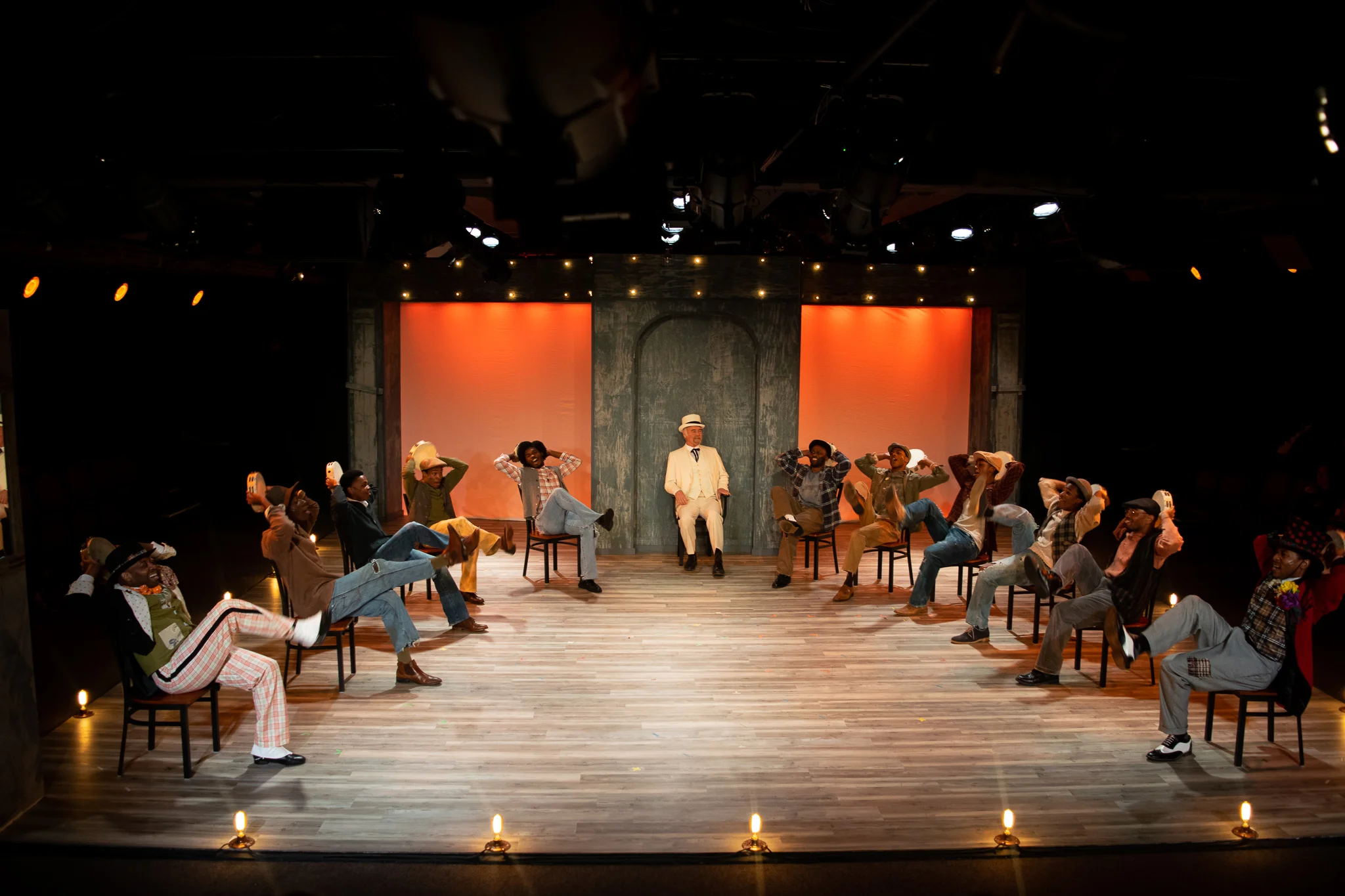The cast of Playhouse on Park’s production of The Scottsboro Boys, directed by Sean Harris (Photographs by Meredith Longo)