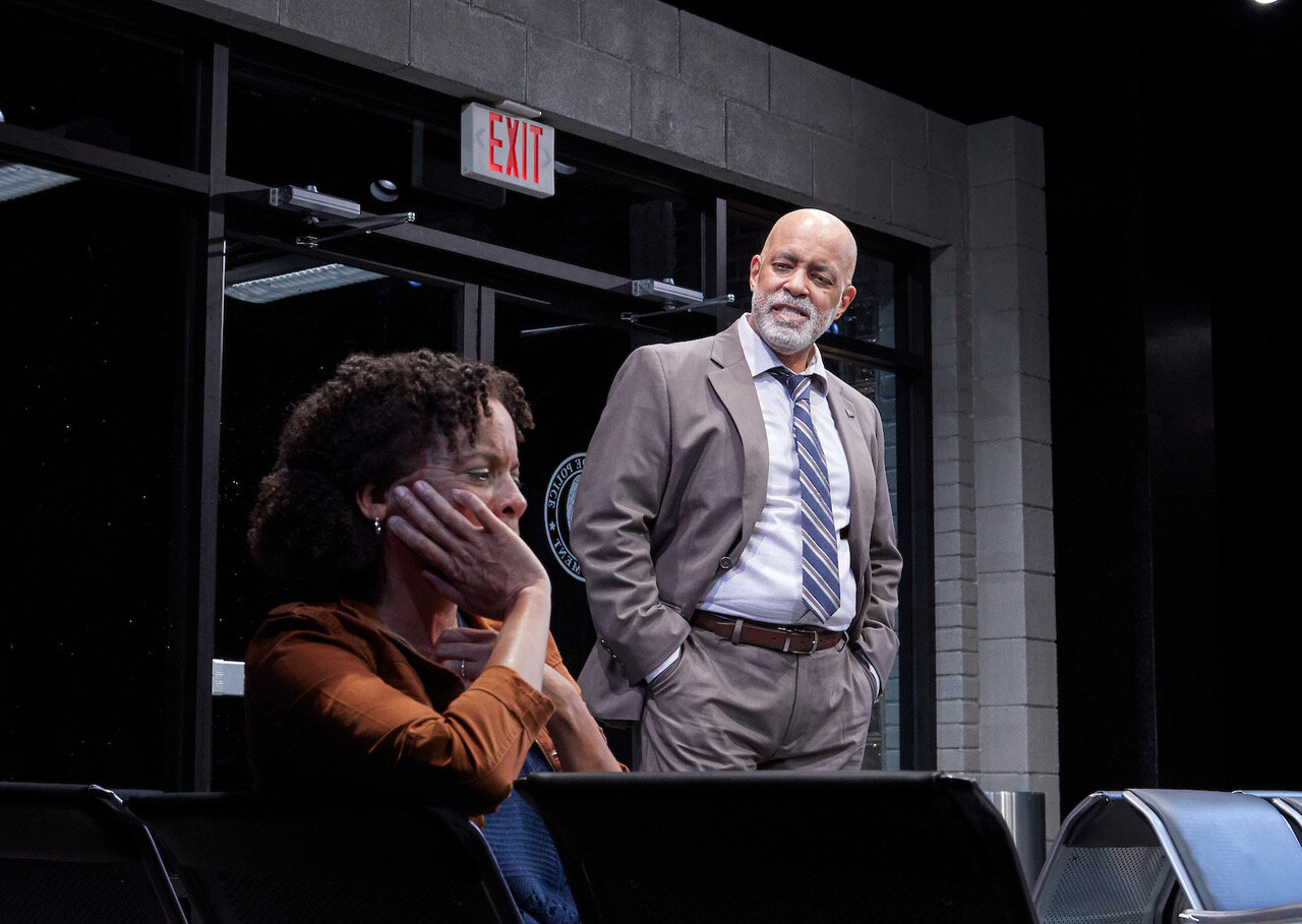 Kendra Ellis-Connor (Ami Brabson), Lieutenant John Stokes (Michael Genet) in American Son , TheaterWorks (photo by Lanny Nagler)