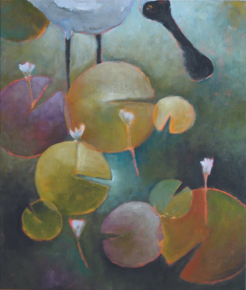 Spoonbill with lilies