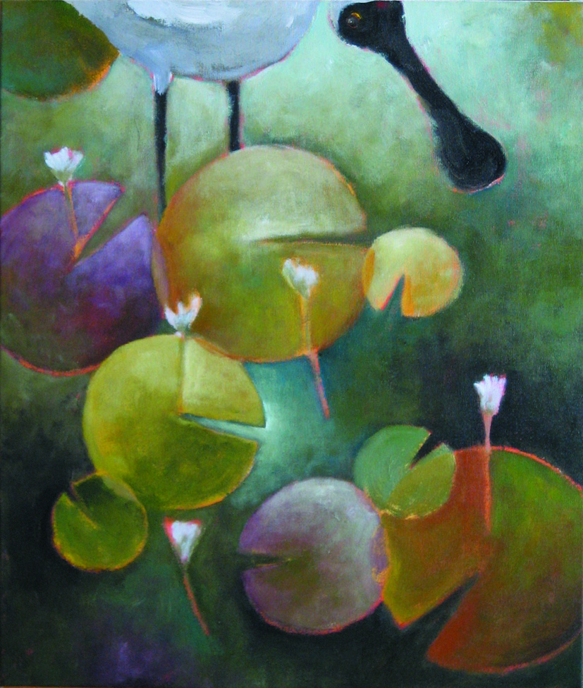 Spoonbill with lilies