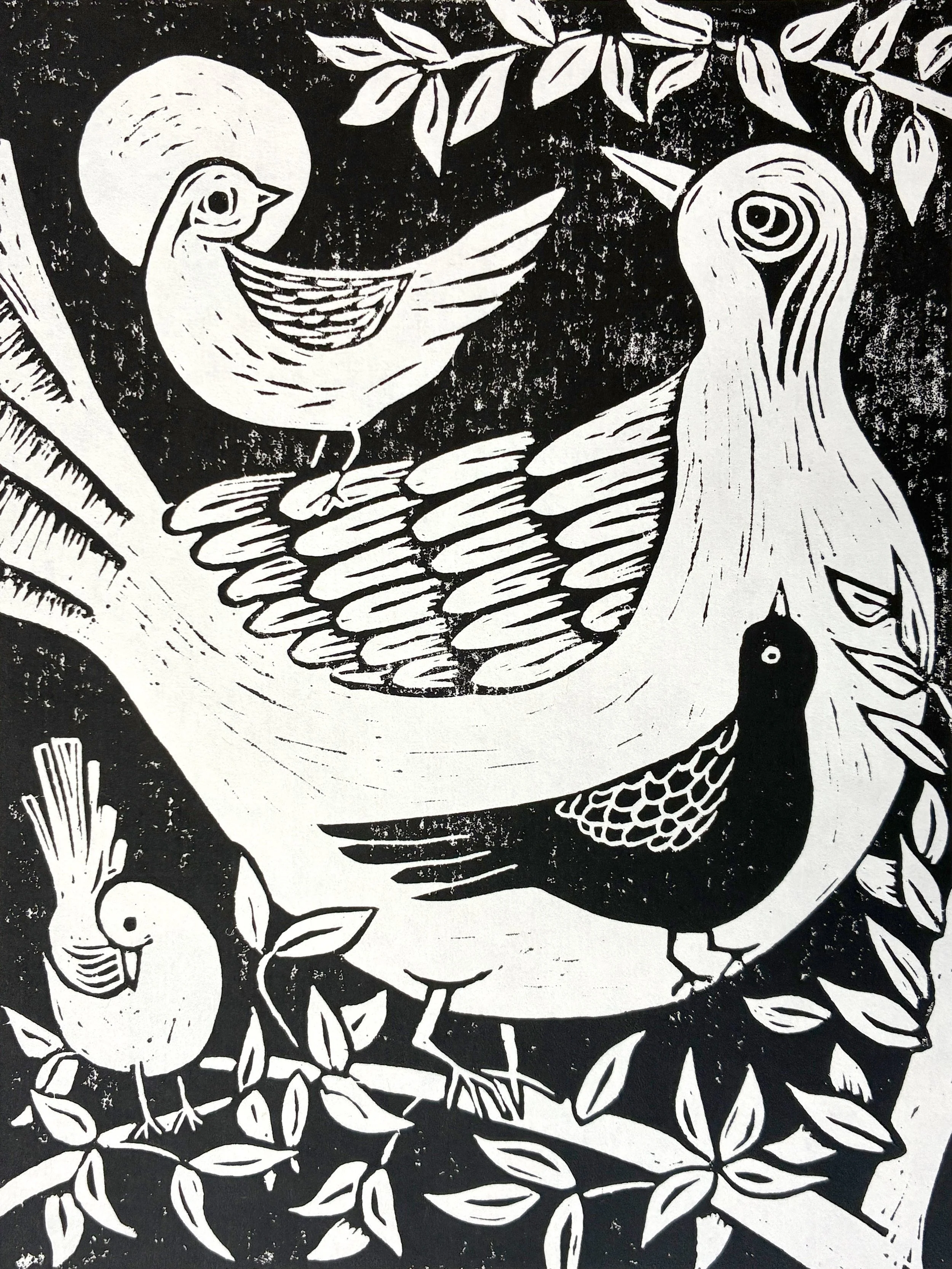 Moon Birds. Linocut print. Limited Edition