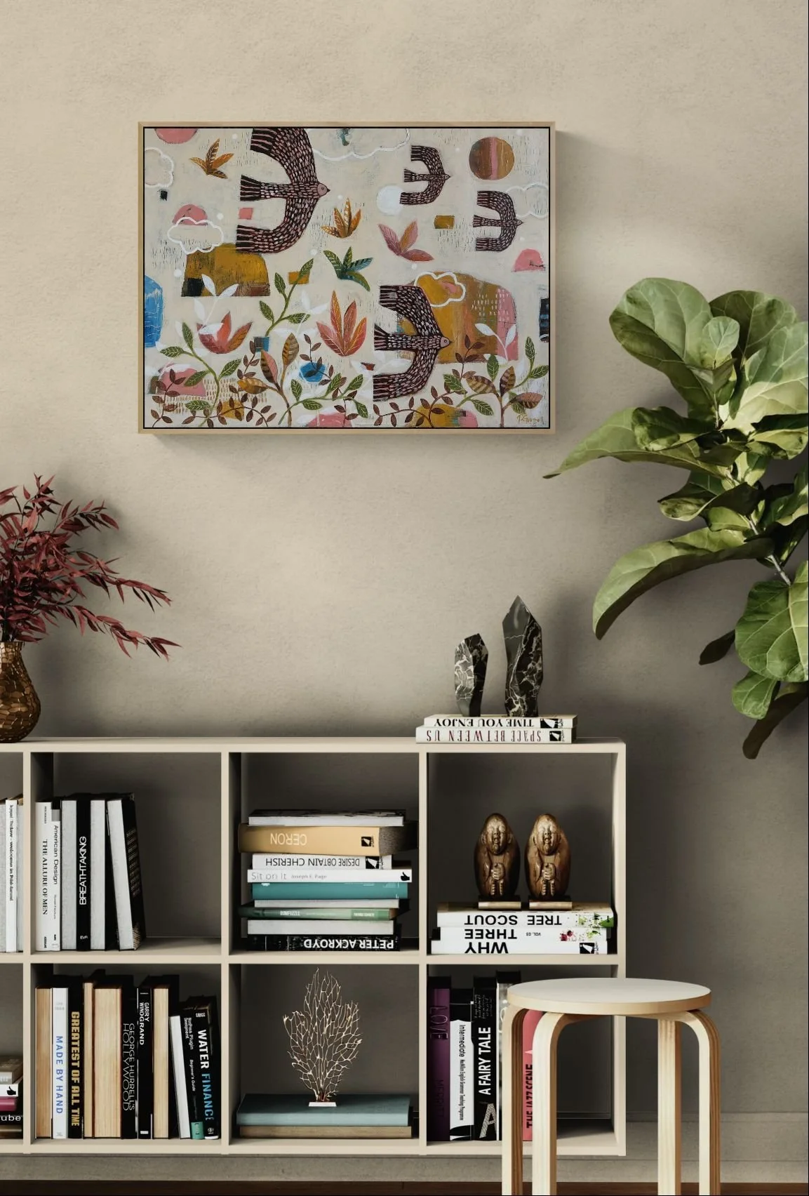 Homely room with bookcase and plants.jpeg