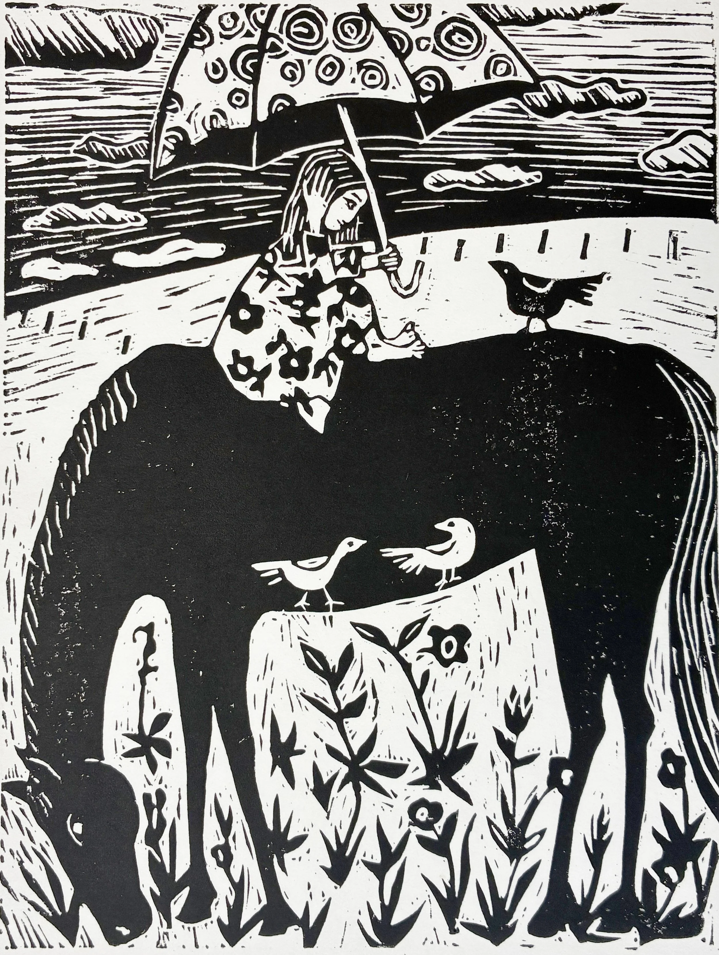 Horse Talk. Linocut print. Limited Edition