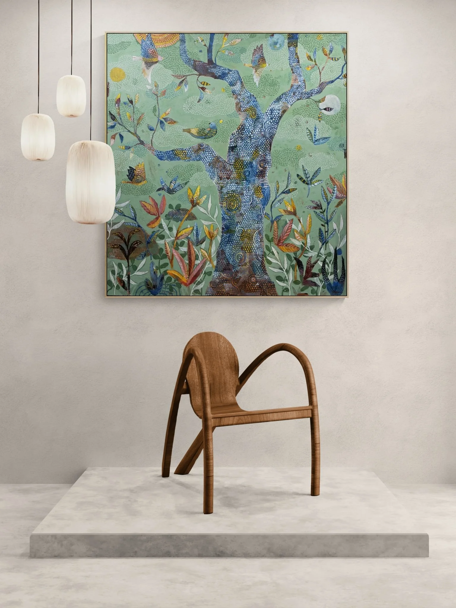 Designer chair sitting on platform flooring.jpeg