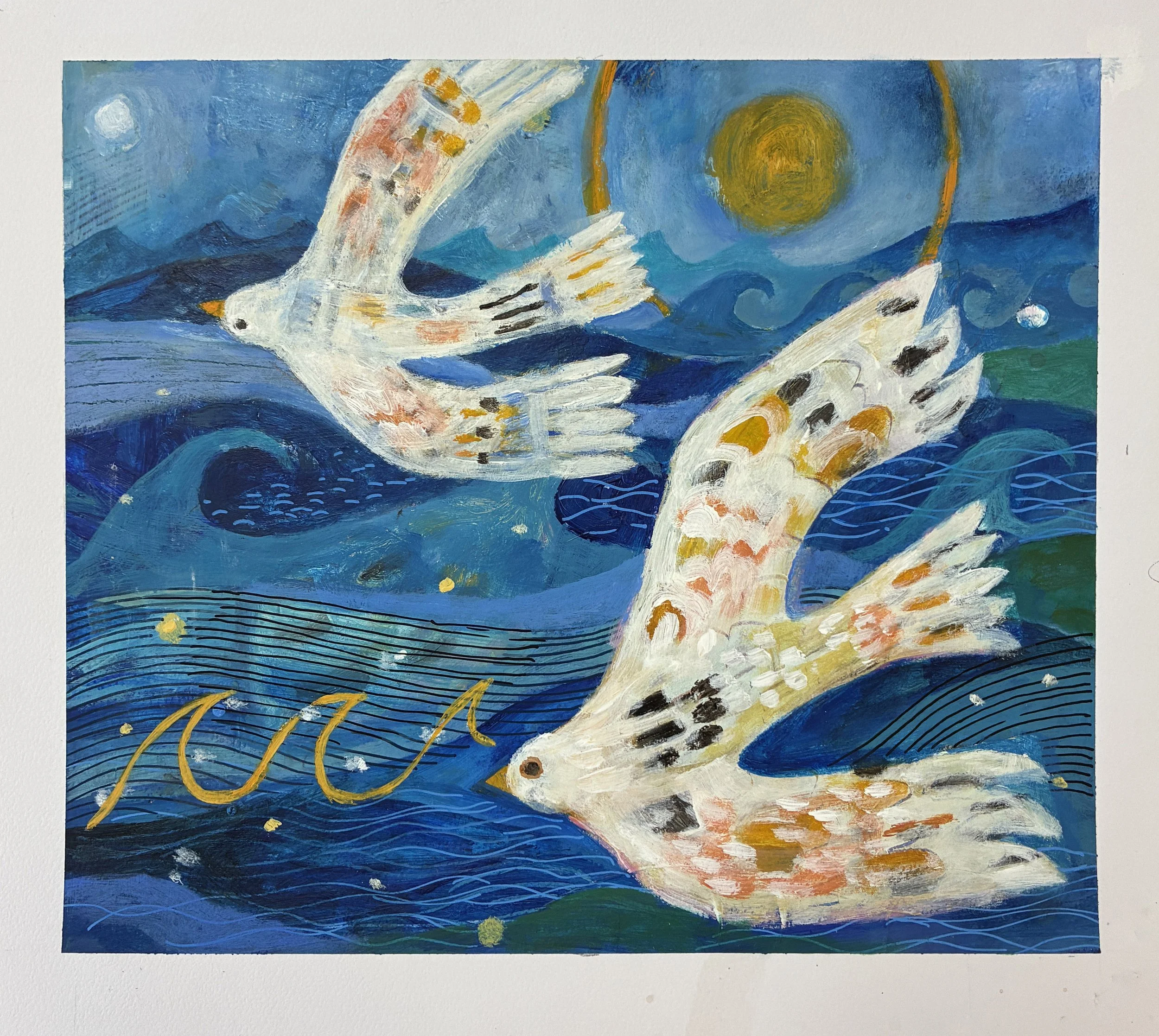 Wings and Waves. Studio study, work on paper.