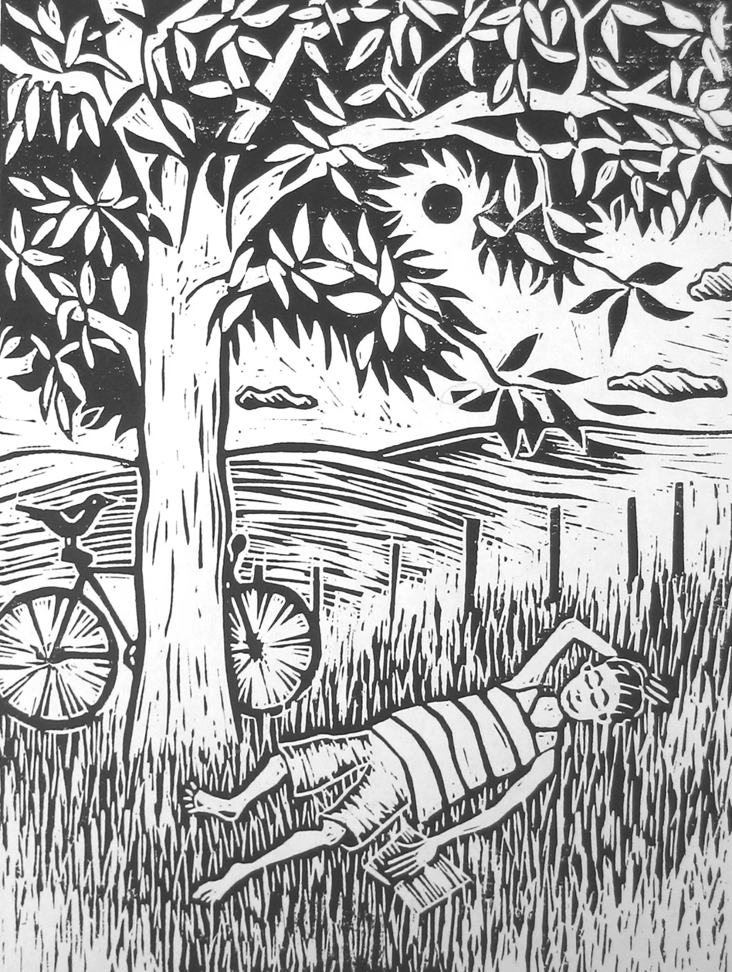 Time Out. Linocut print. Limited Edition