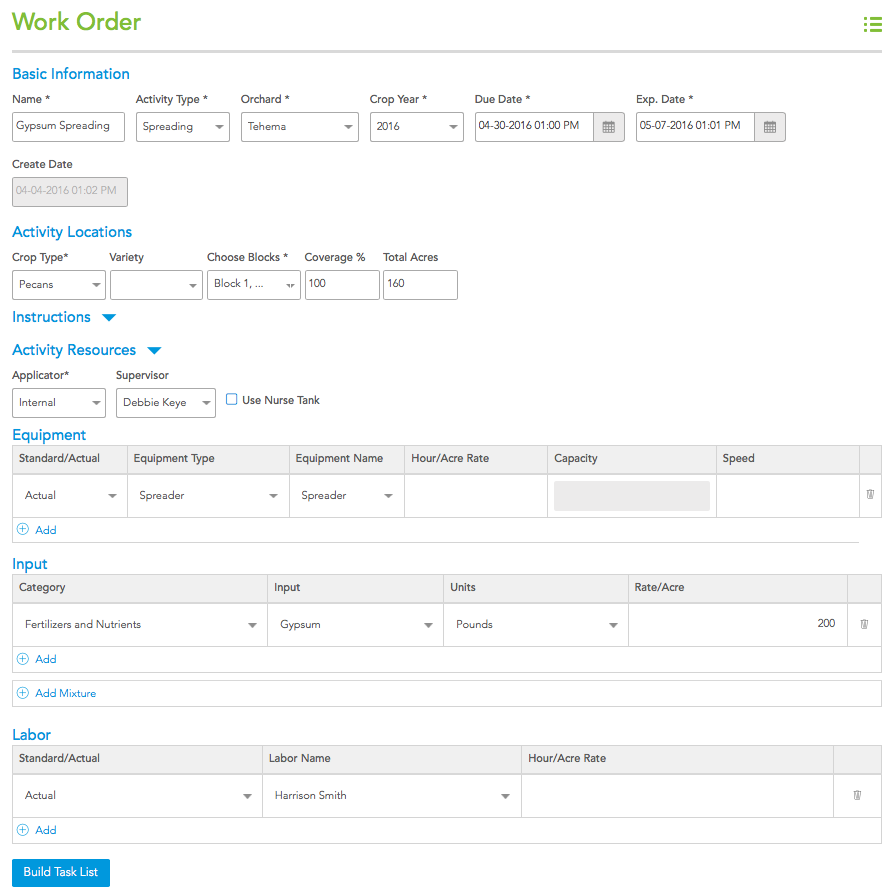 CONSERVIS / Perennials / Work Order Work Order is a feature in Perennials I designed and implemented that creates instruction for field activity, and send to a mobile app for the operators to execute them. 
