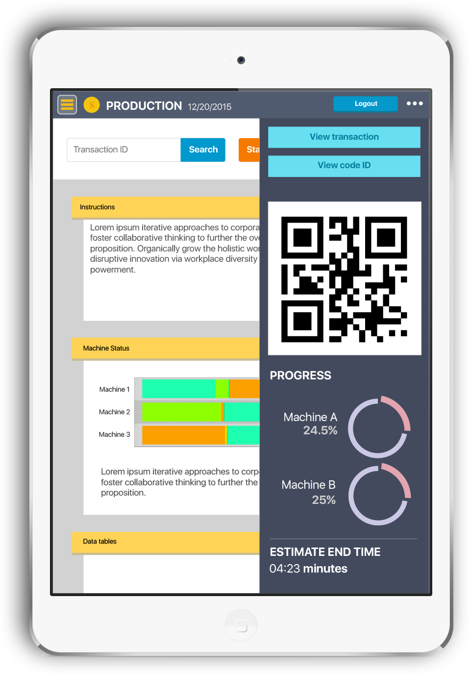 SEAGATE / Machine Station App The app powers operators in a factory to track time used by each machine station, and help them access instruction documents necessary operate the job with a QR code.