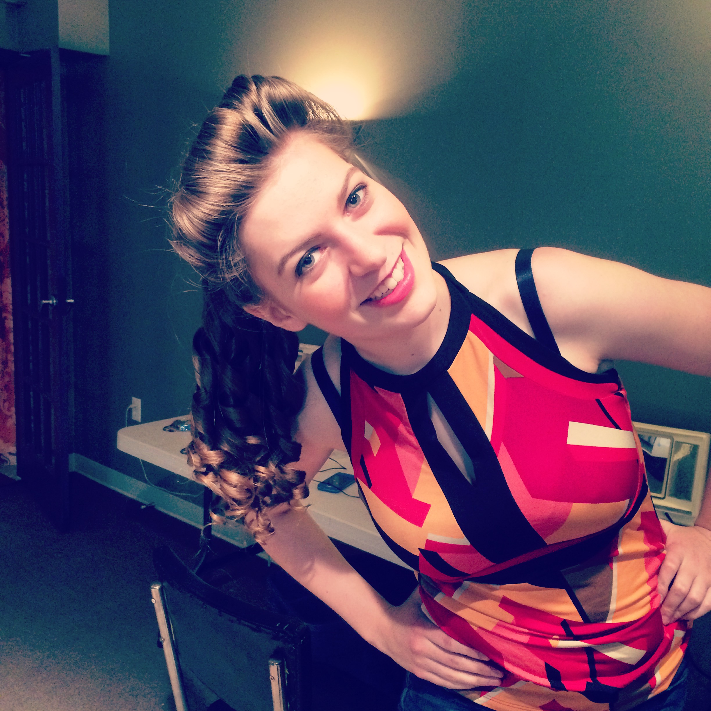 Me in the dressing room before preview of Tightrope, with curls by the amazing Jeanine Wildman Thrasher