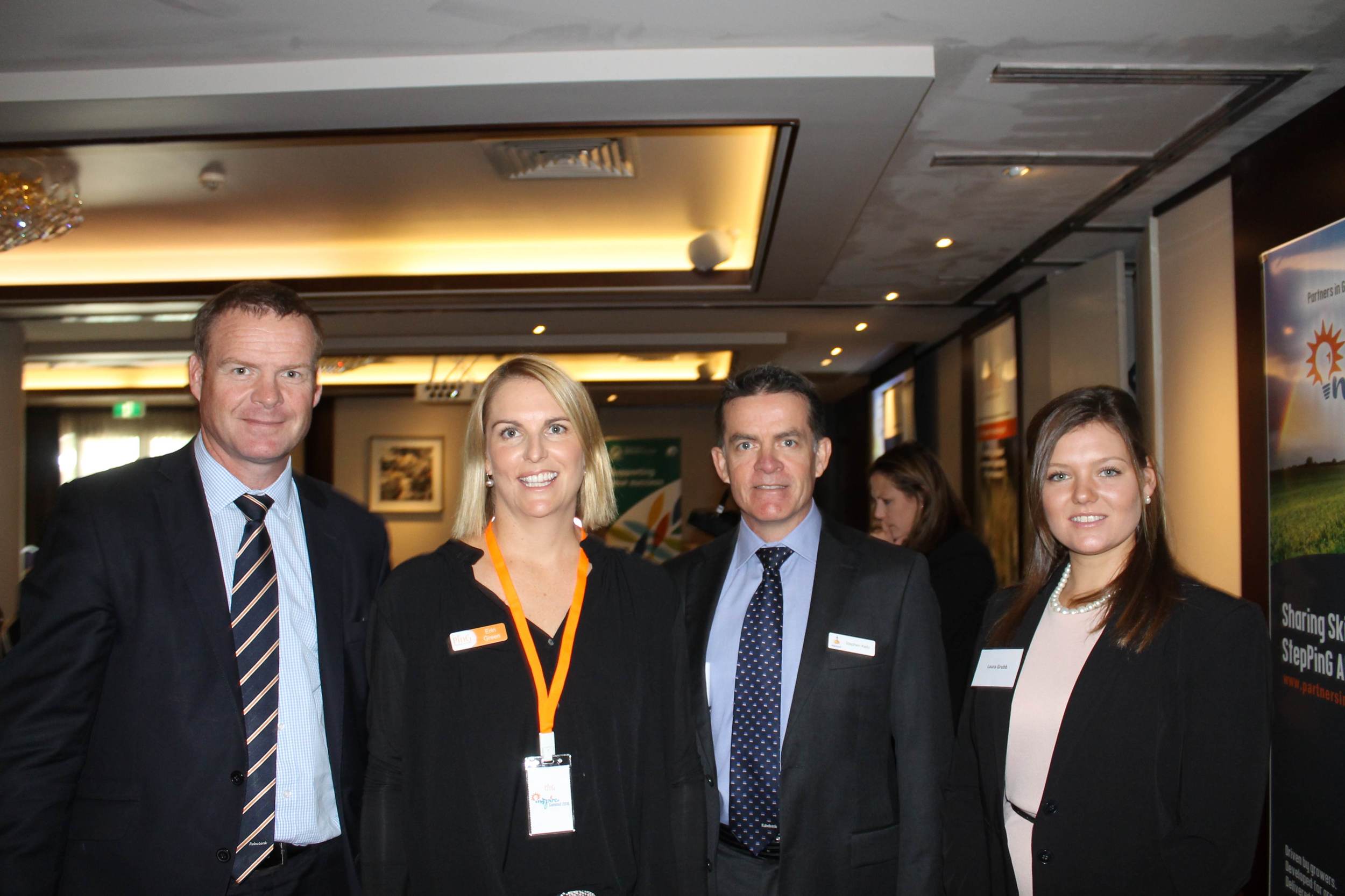 From left: Todd Charteris (national manager of Rabobank); Erin Green (Partners in Grain WA coordinator); Steve Kelly (acting WA manager of Rabobank); and Laura Grubb (speaker, Youth-Ag delegate and WA Agvocate). Picture: Perth Media