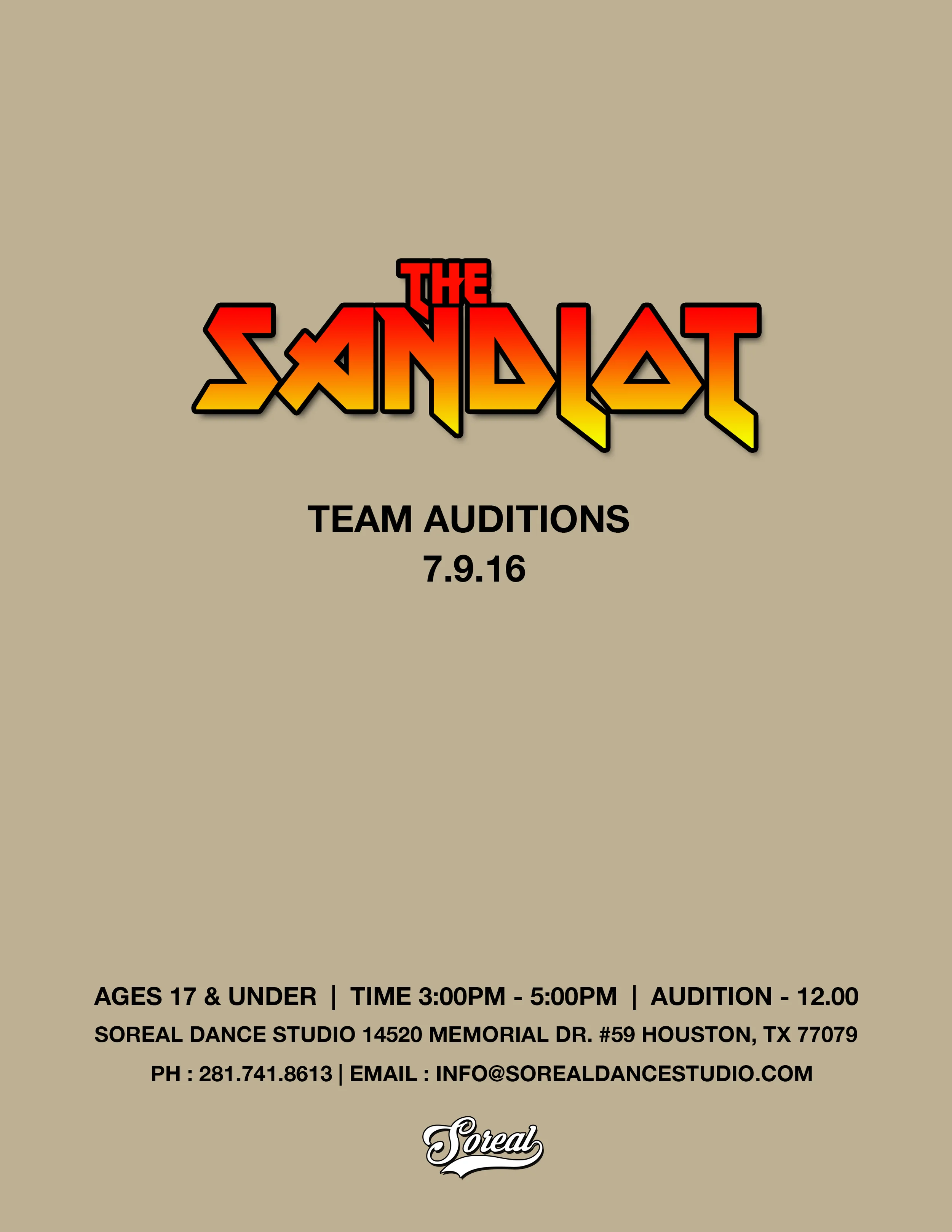 VARISTY TEAM AUDITIONS - THE SANDLOT (AGES 17 & UNDER)