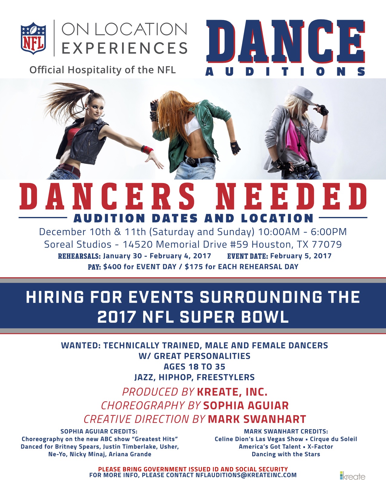 SUPERBOWL EVENT AUDITIONS