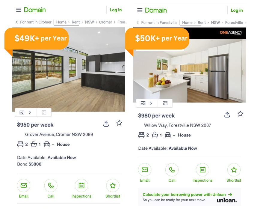 Examples of Rentals over $950/week