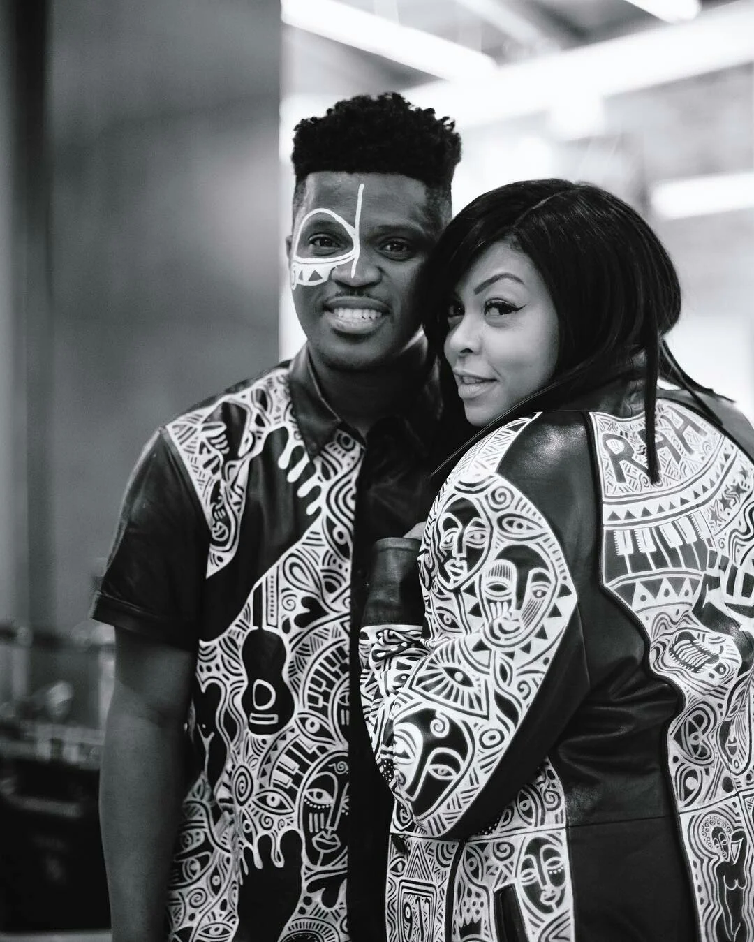 Laolu and Actress Taraji P Henson wearing on of Laolu's custom jackets 