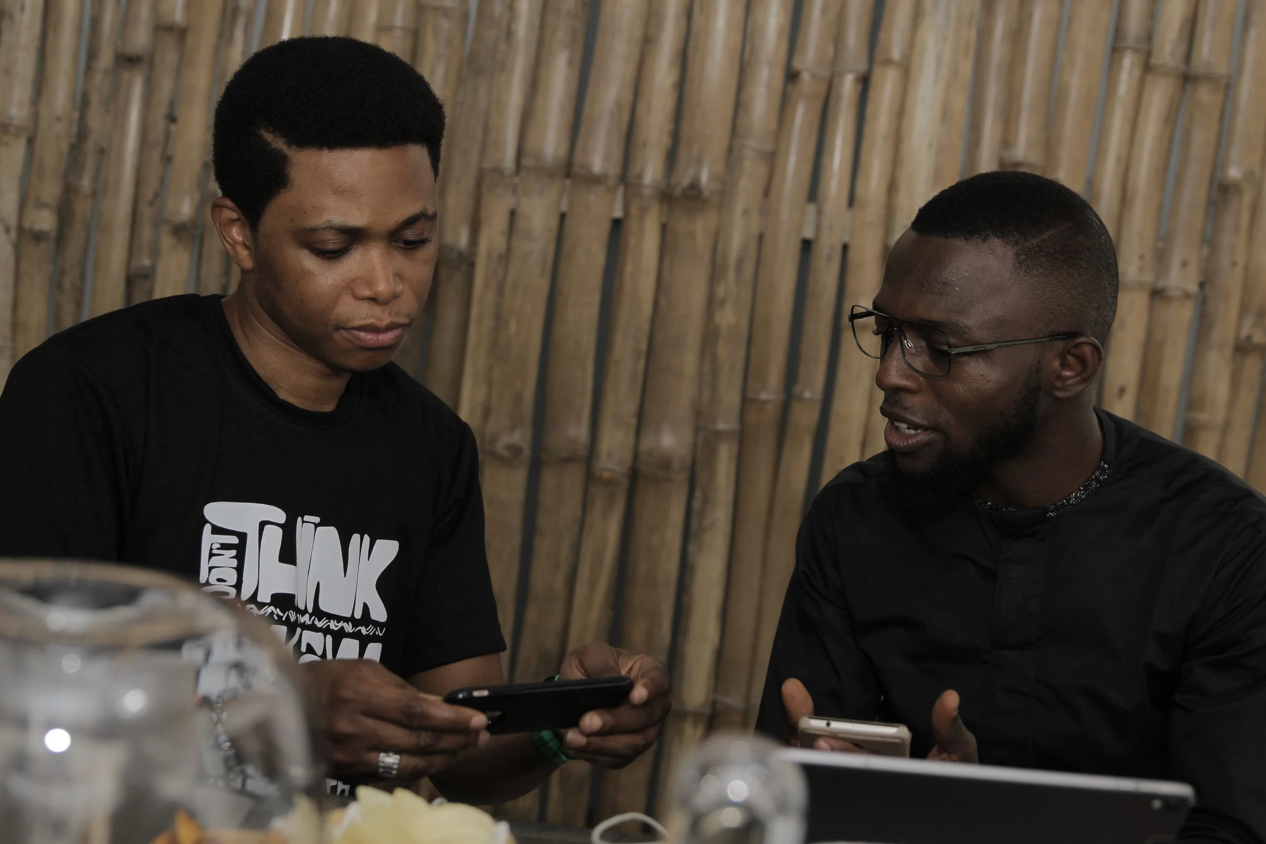 Franklin Ozekhome, Founder of the bschool, having a chat with trendspotter and strategist Adepoju Bakare