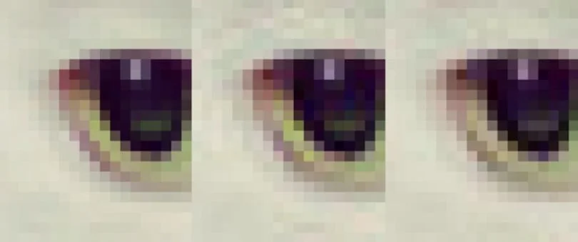 The original image is on the left. Guetzli (on the right) produces a less pixelated result than the standard JPEG (in the center) without the image size being larger. (Source: Google)
