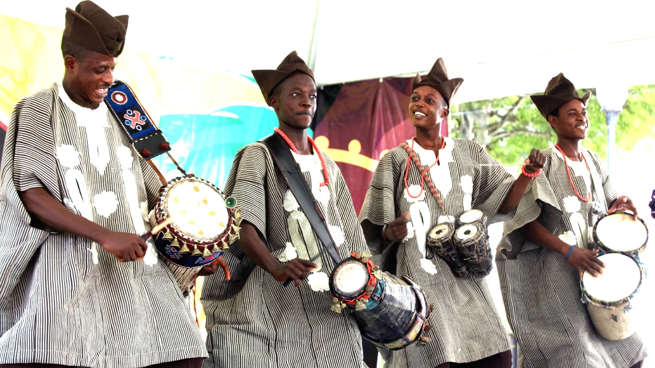 YORUBA DRUMMERS IN THEIR TRADITIONAL ATTIRE