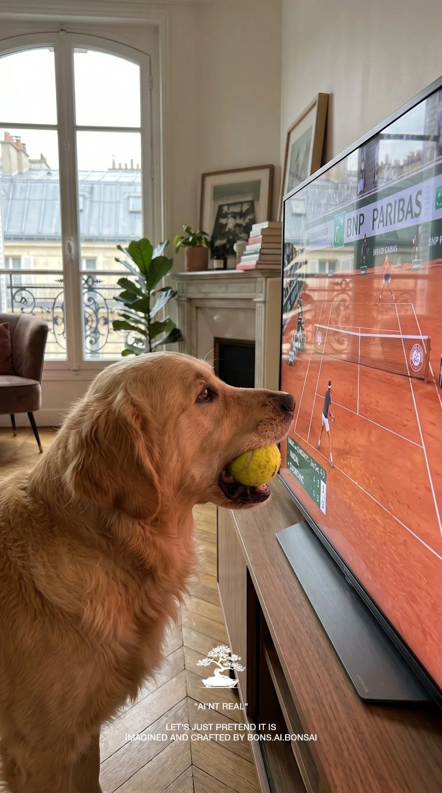 bonsai-bons-ai-roland-garros-golden-retriever-watching-match.jpeg