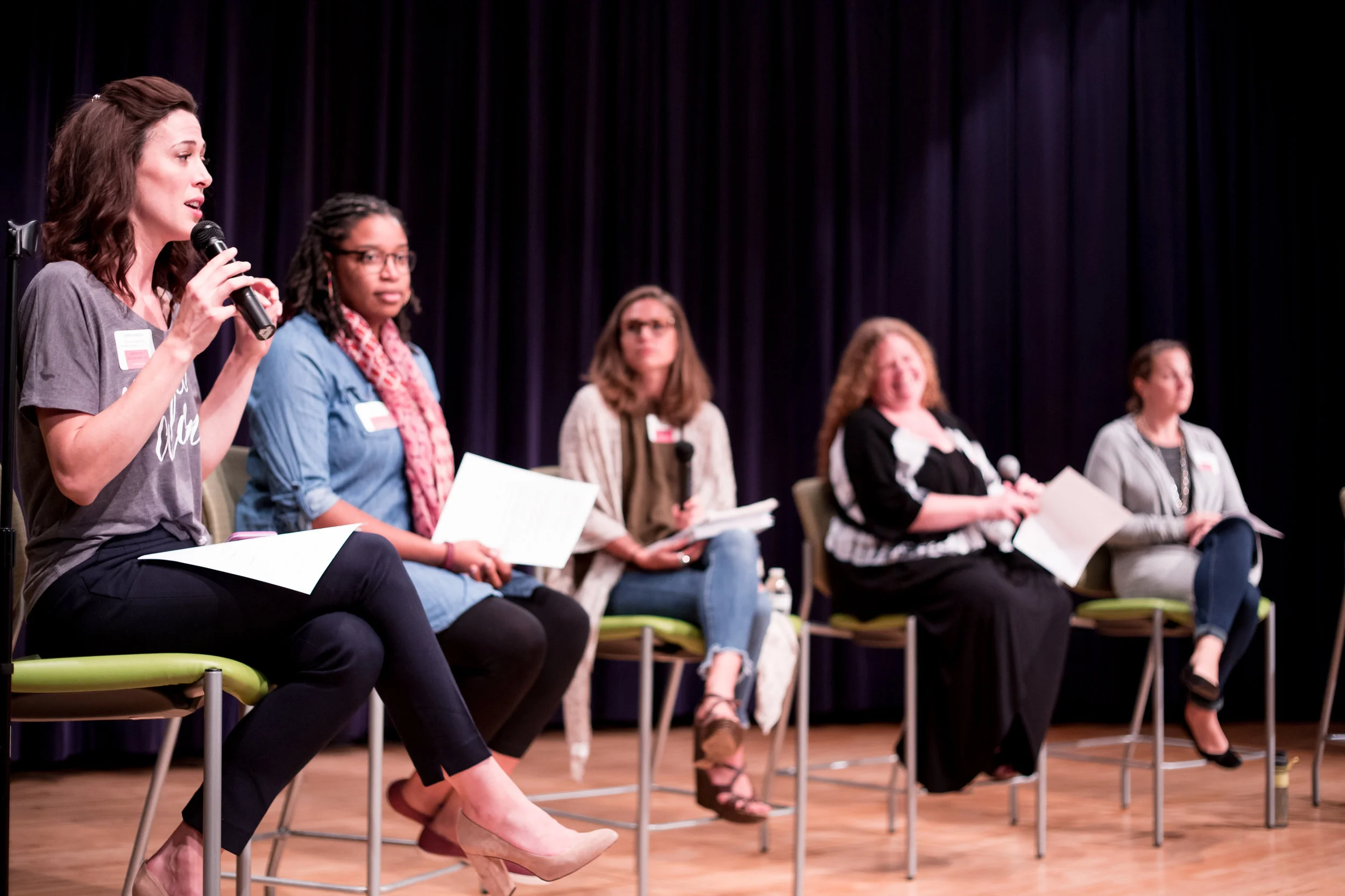 Panel Discussion with Brittney George, Kristin Morgan, Amy Rugh LPC, Erin Baird CNM, and Candy Beers-Kim PSS. © Christi Stafford Photography