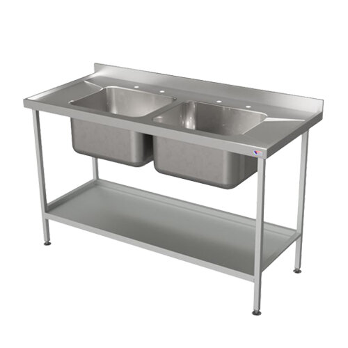Catering Kitchen Pre Table With 2 Sink Drainer Commercial Standing Wash Table UK 