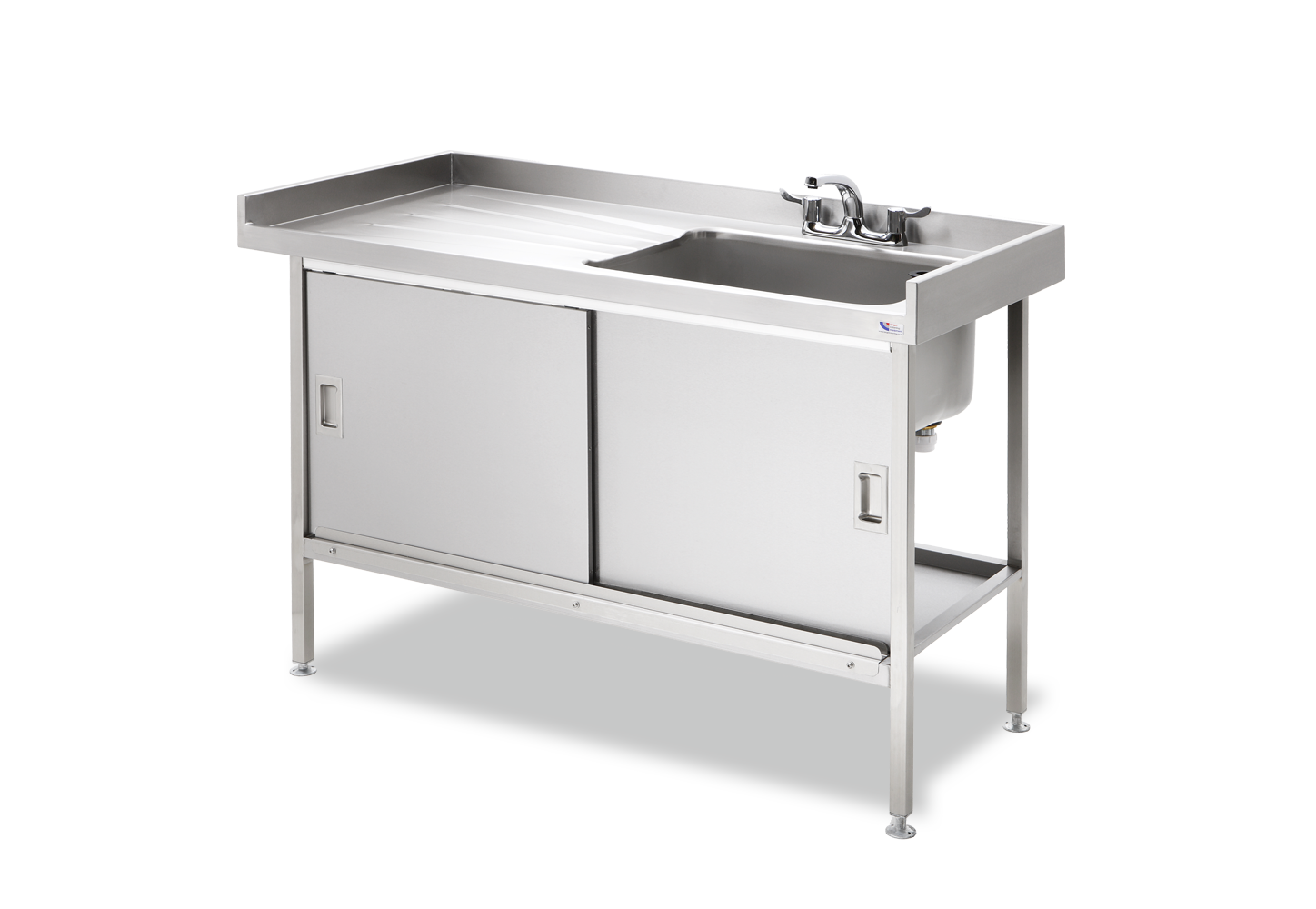 Commercial Stainless Steel Sink - Single Bowl Left-Hand Drainer with Sliding Doors