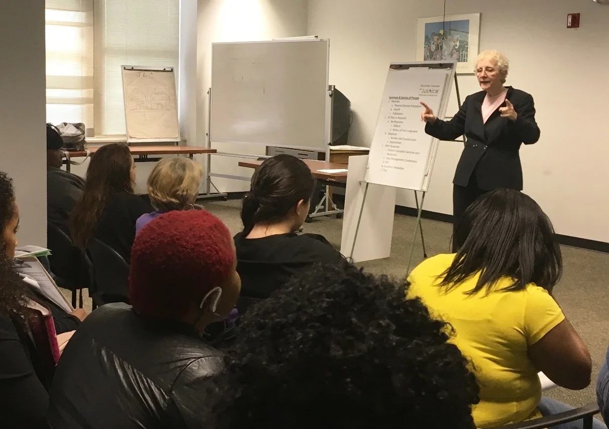 Delia Murphy lecturing during VLJ's popular monthly Divorce Seminar, held on October 13, 2016.