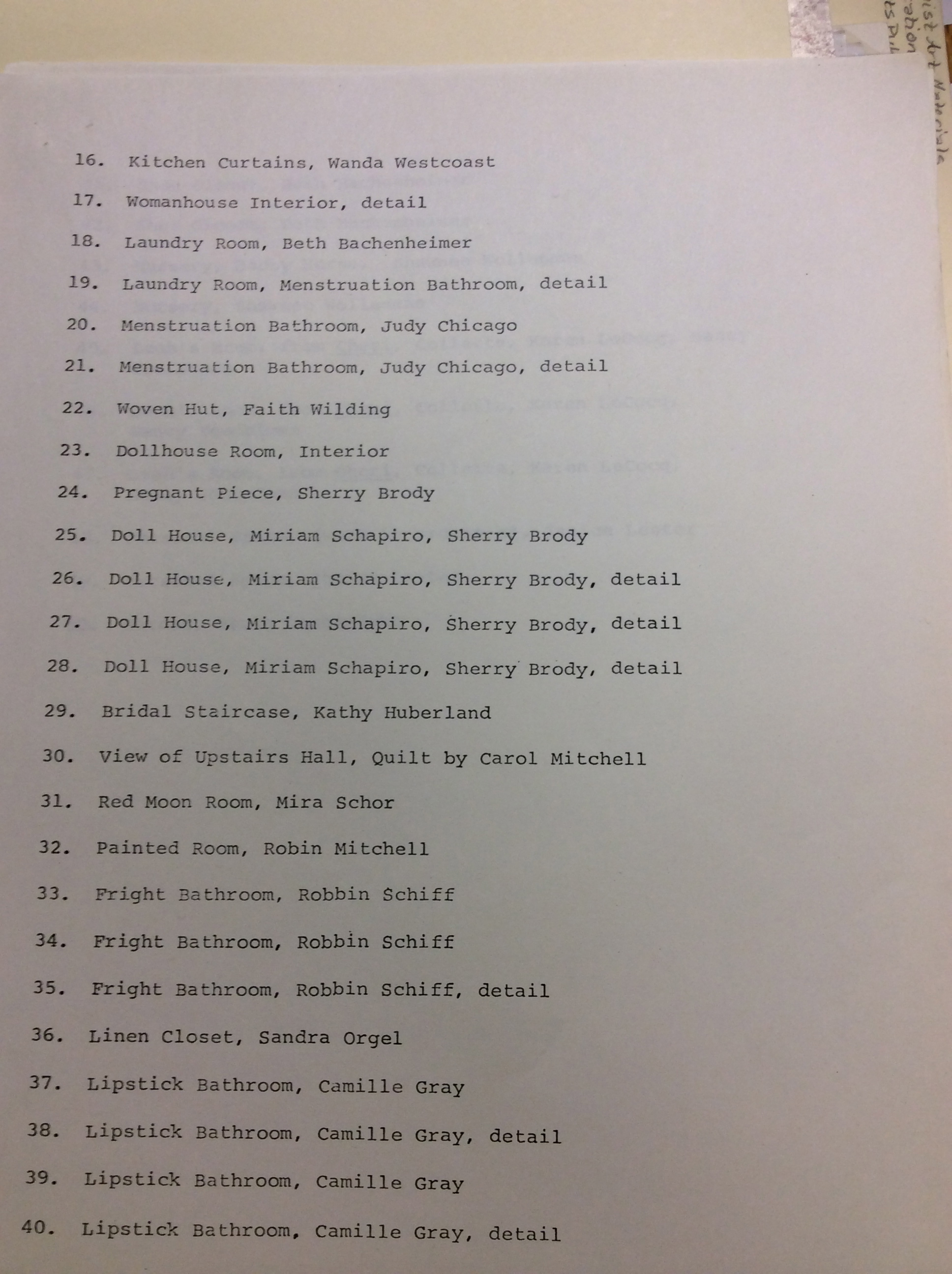 Exhibition checklist page 2