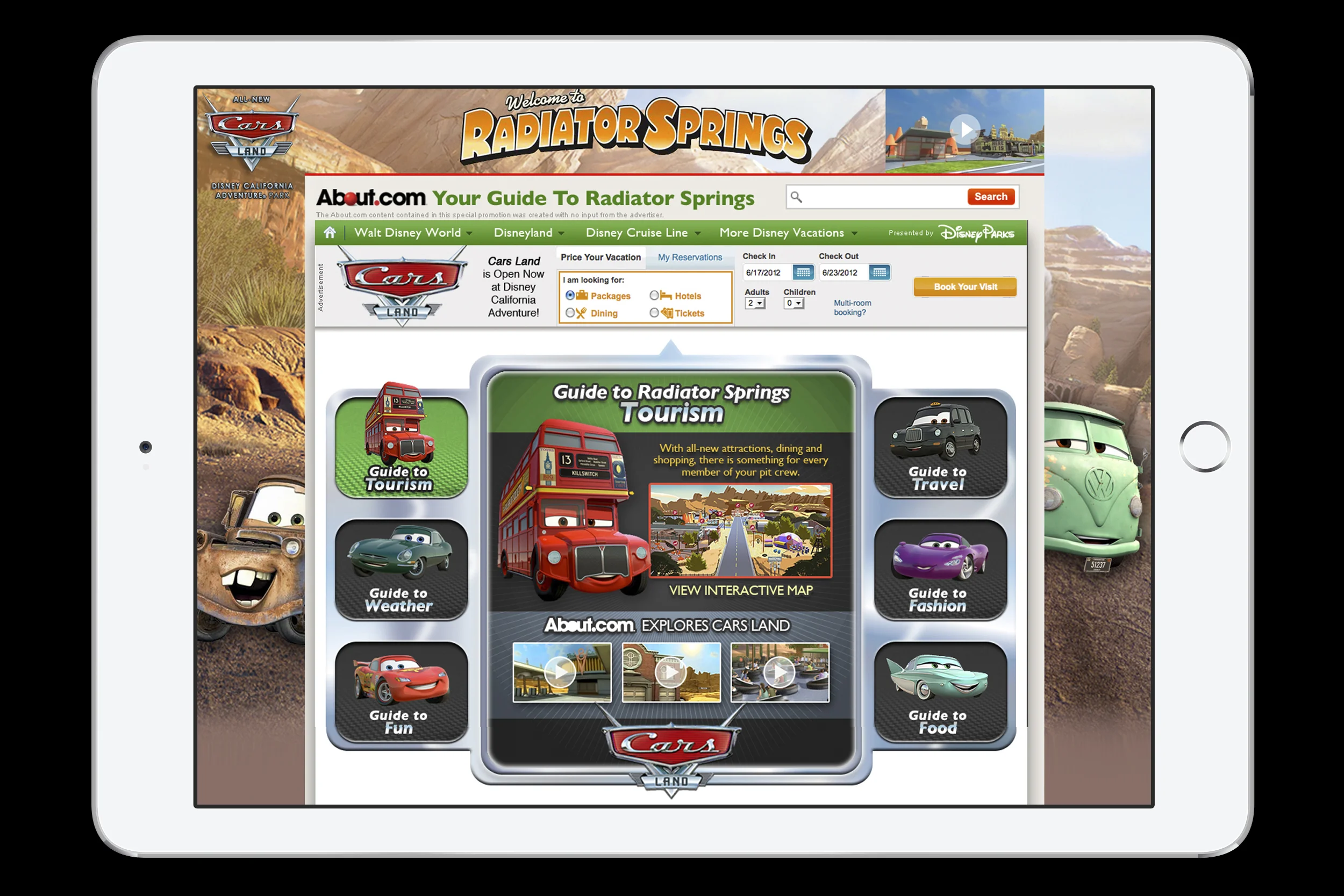 Disney Cars Land Custom Landing Page: Creative Direction & UX/UI Design