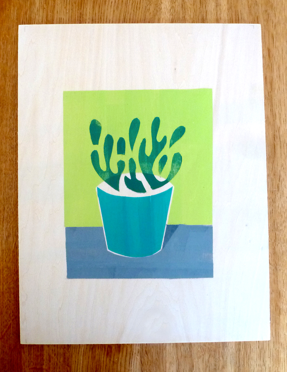 Four colour stencil print onto plywood