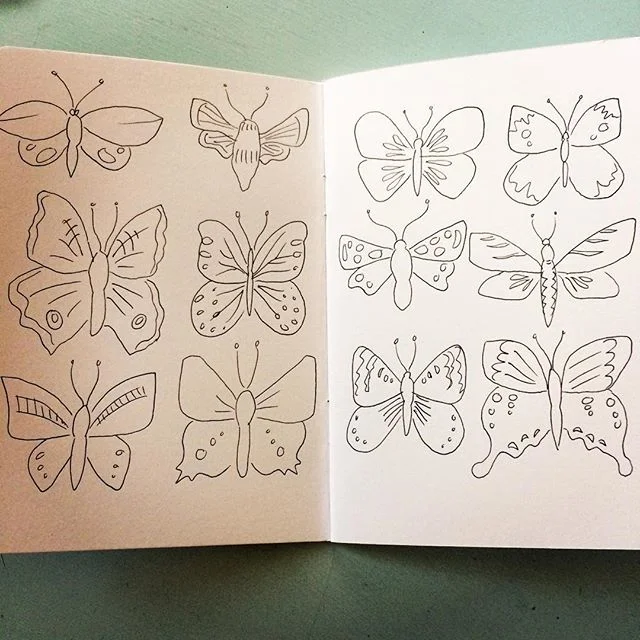 I keep knocking around ideas for a book based on butterflies and/or moths. The latest pages in my sketchbook on this theme.