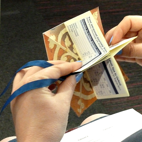 Linda Parr used an intriguing folded structure for her book 'Pilgrim Passport'
