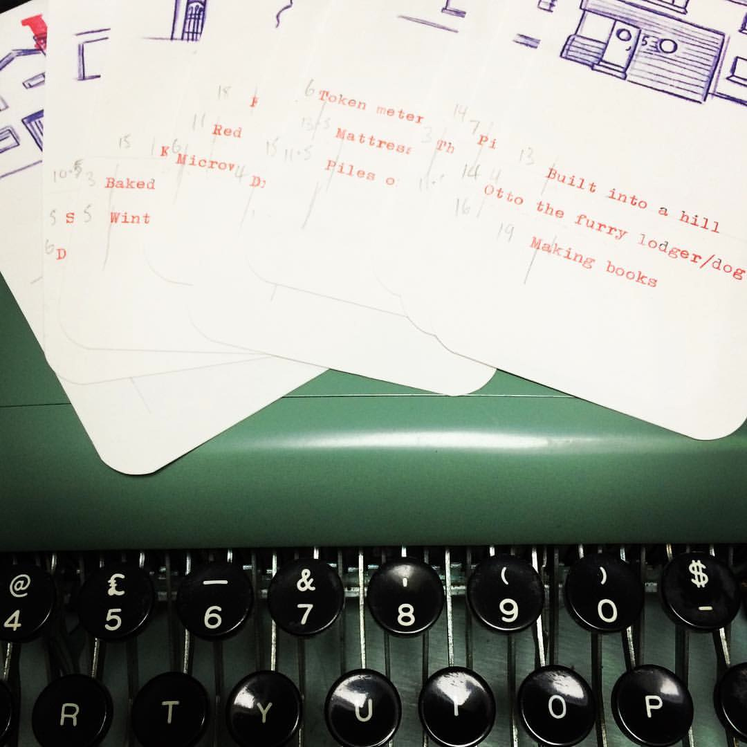 Grappling with my vintage typewriter to add the memory captions to each card. Who knew centring type was so tricky in the good old days?!