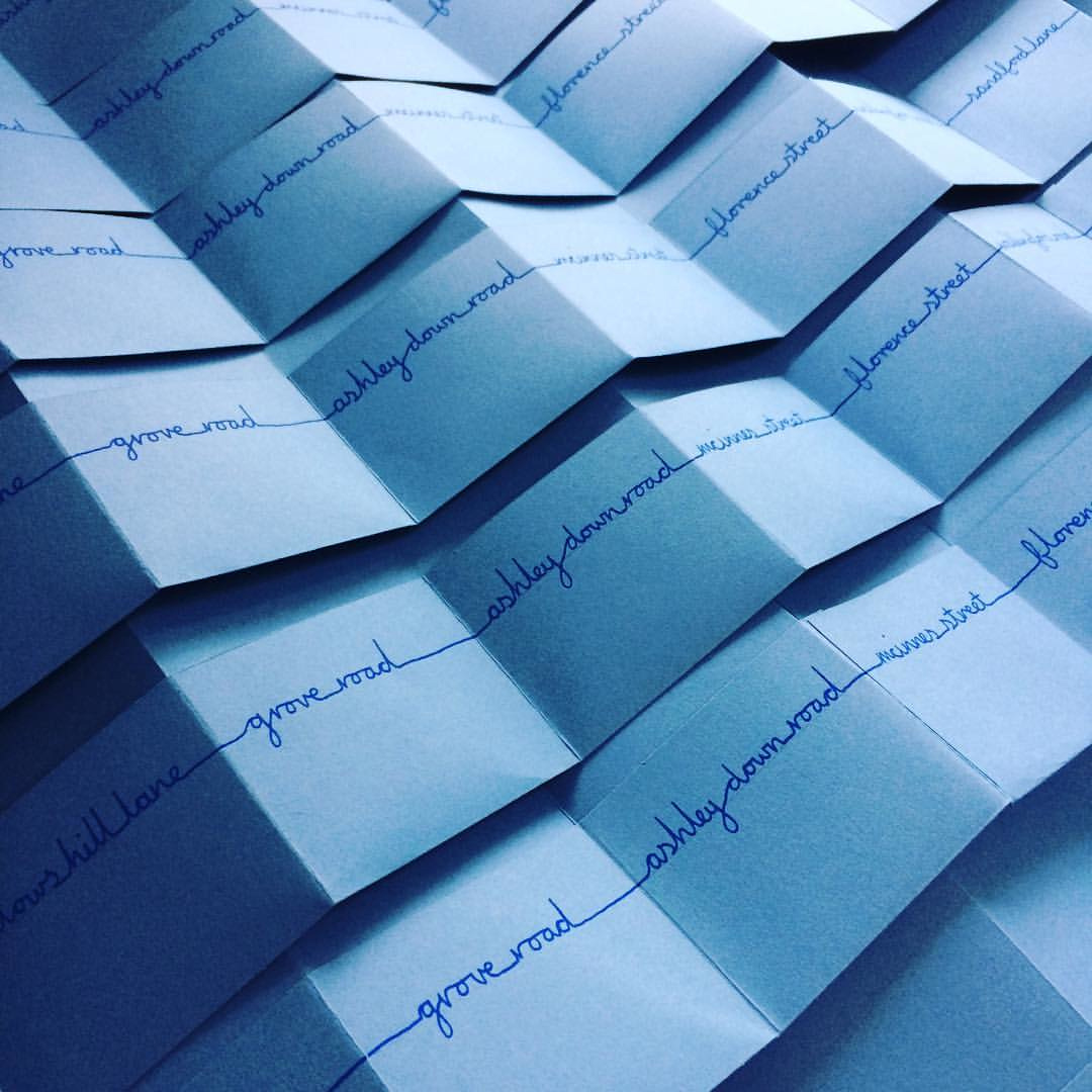 Hand lettering on the pockets of all the road names