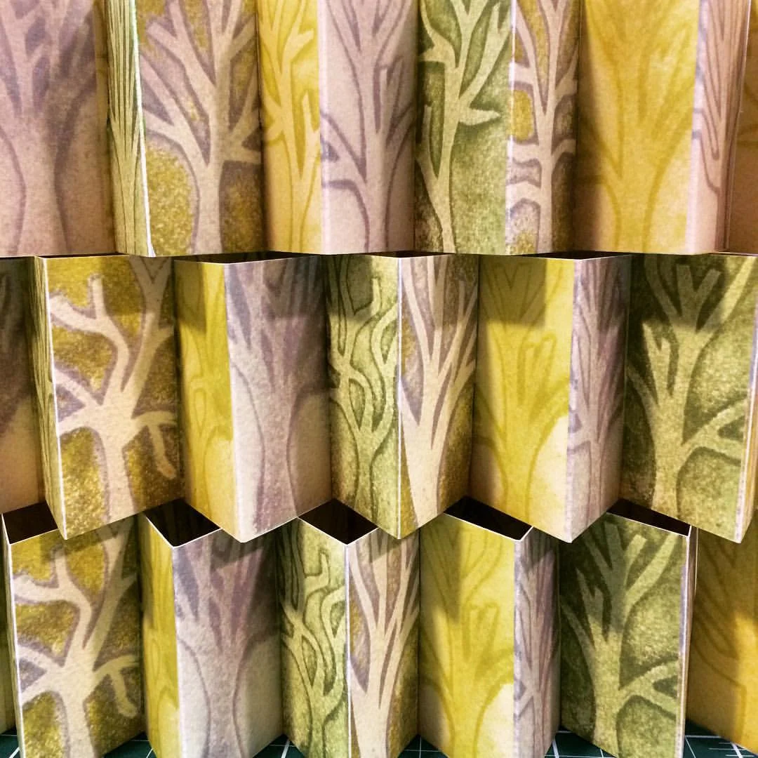 A new batch of my double concertina book ‘Forest’ - now reproduced at the same size as the original, and printed onto gesso paper (more texture and less shiny than the original print run)