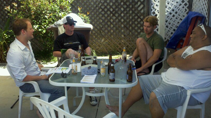 1st L.A. Lights Fire rehearsal, June 2011. (L-R) Jesse Patch, Dennis Dunnigan, Daniel Wolfe, Jon Infante.
