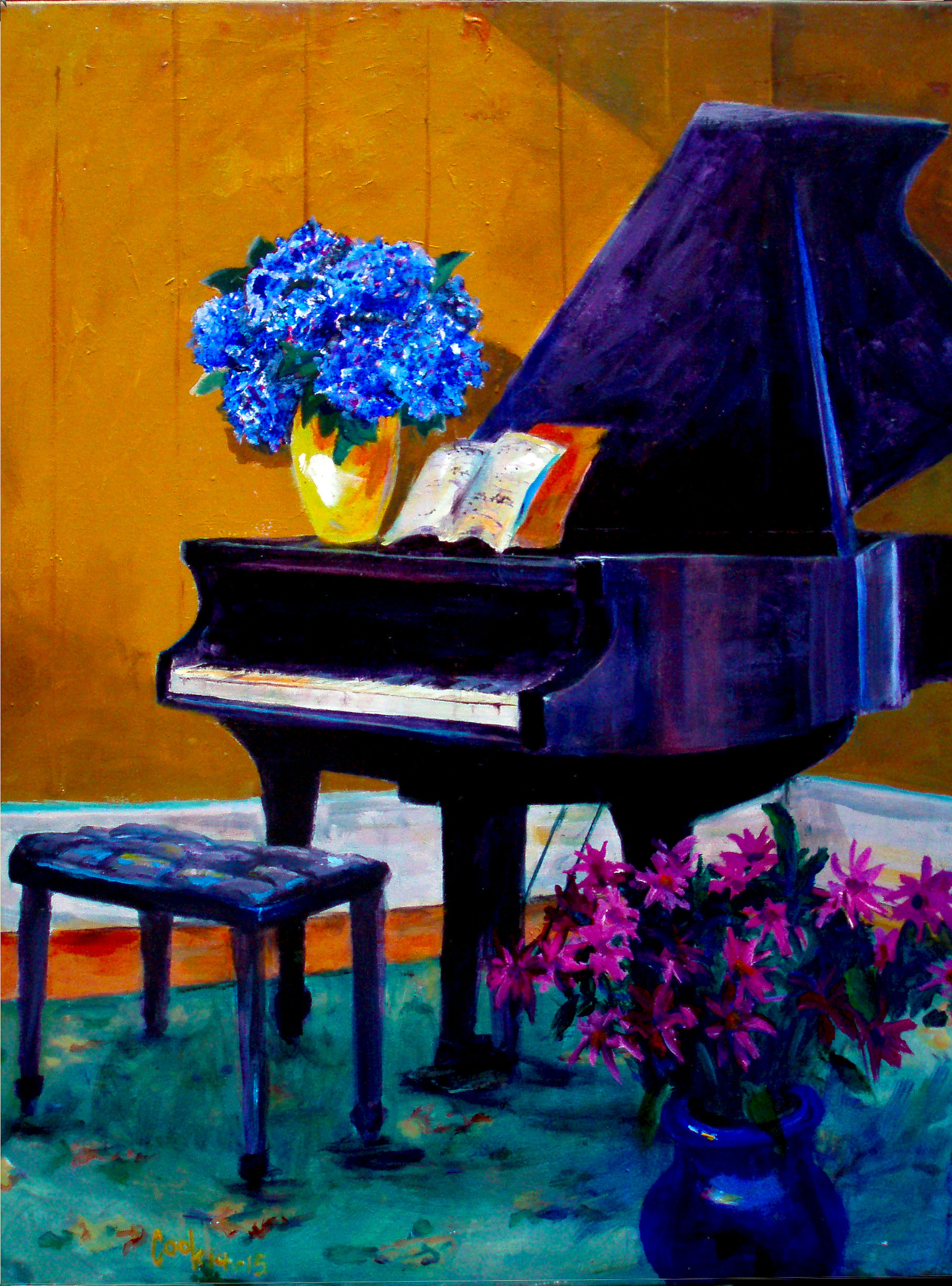 PIANO WITH FLOWERS, $1,500.