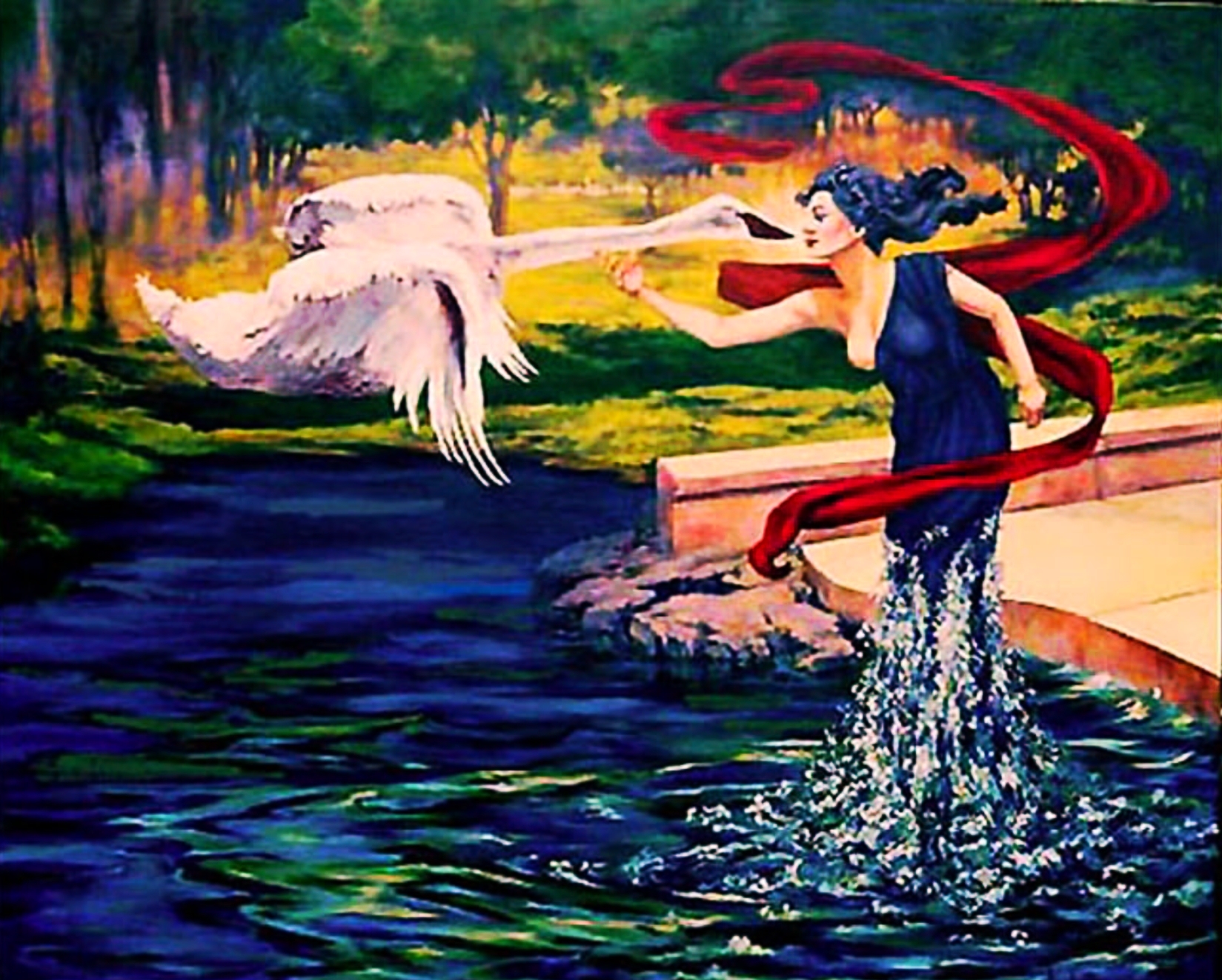 LEDA AND THE SWAN - THE KISS, oil on canvas, 36" X 48"