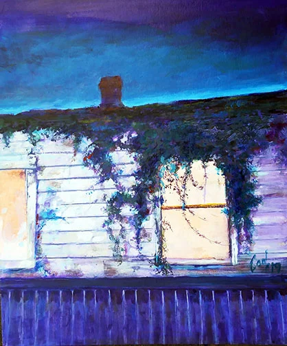 NIGHT WINDOWS, acrylic on canvas board, 18" X 24"