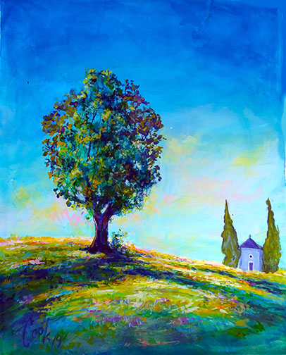 TREE ON THE HILL, acrylic on canvas,  30" X 40"