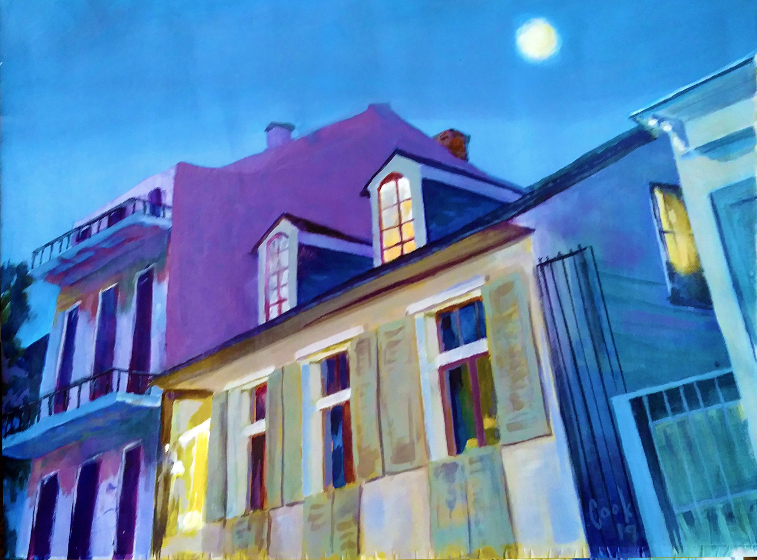 MOON OVER THE FRENCH QUARTER, acrylic on canvas, 30" X 40"